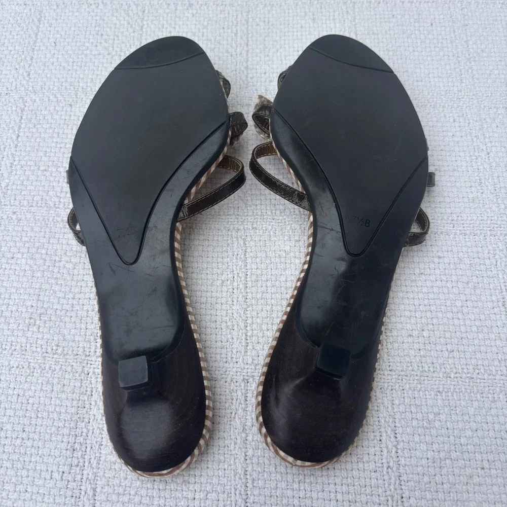 Women's 7.5 B TALBOTS Y2K Brown Gingham Bow Flat Kitten Heel Thong Slide Sandals